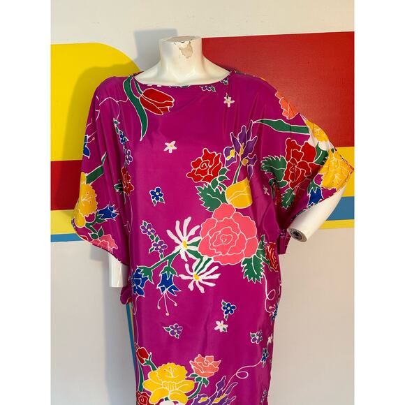 1980s vintage Oscar de la Renta caftan pink floral maxi dress loungewear large - Picture 9 of 10